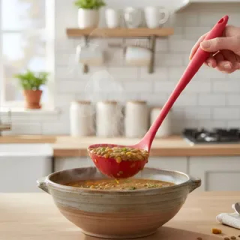 Concha Silicone 28,5cm Sopa Caldo Antiaderente Preta ou Vermelha