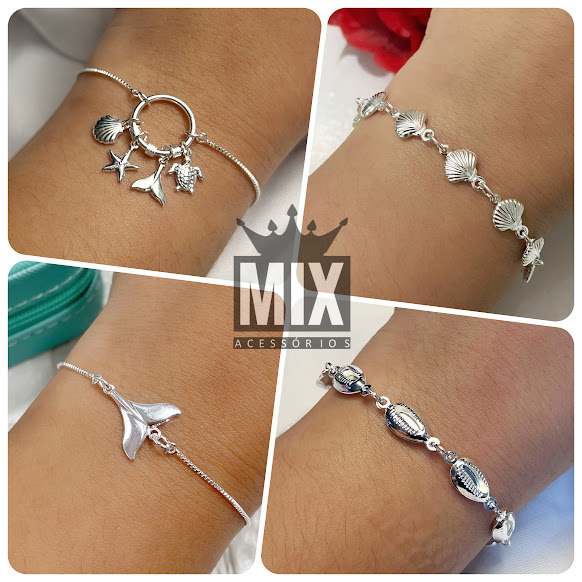 Mix de Pulseiras Folheadas à Prata Tartaruga Sereia Mar Búzios Praia – Escolha 1 Modelo ou o Kit com 4 Pulseiras em Oferta na Shopee
