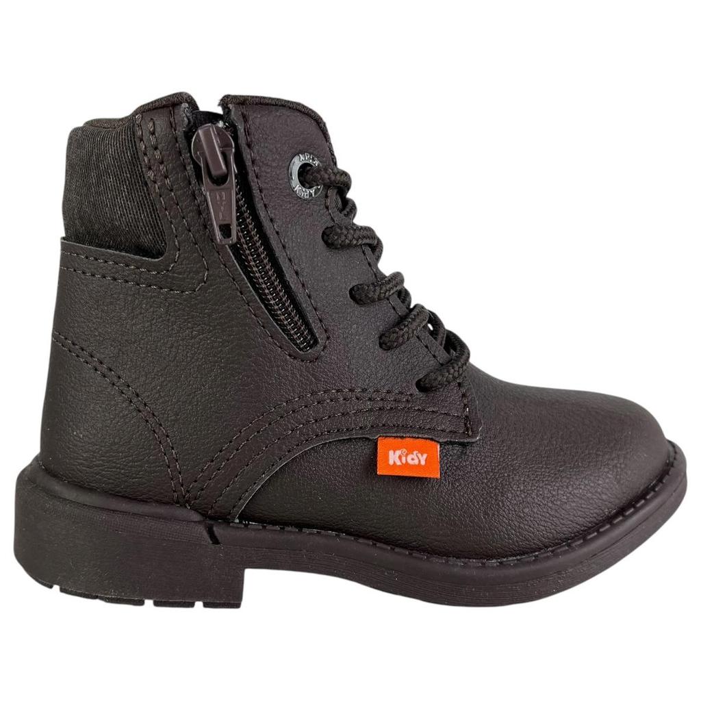 Bota Coturno Infantil Kidy Max Masculina Café Original Anatômica Com Zíper