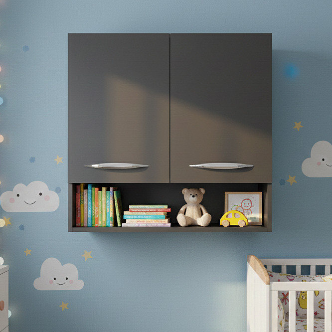 Armário Organizador Aéreo para Quarto com Nicho Multiuso e 2 Portas