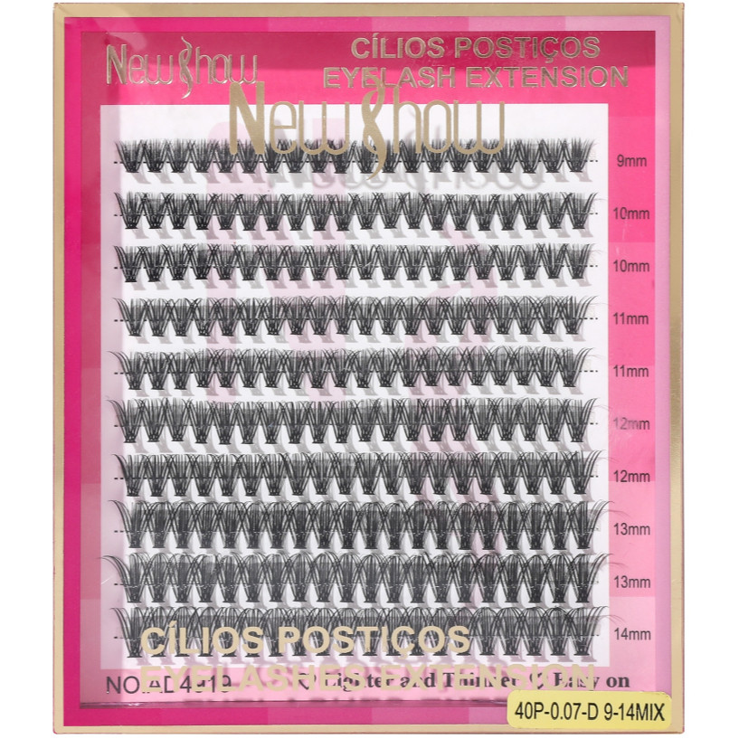 New Show Cílios extensão de Cilios Postiços -Tufos sem Nó-40P-0.07-D 9-14MIX