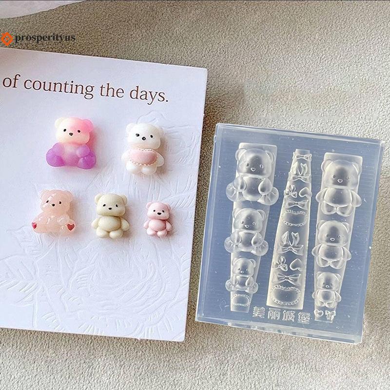 [prosperityus] Molde De Silicone 3D Para Arte Em Unhas , Desenho Animado , Urso , Laço , Modelo , Placa , Escultura , Ac