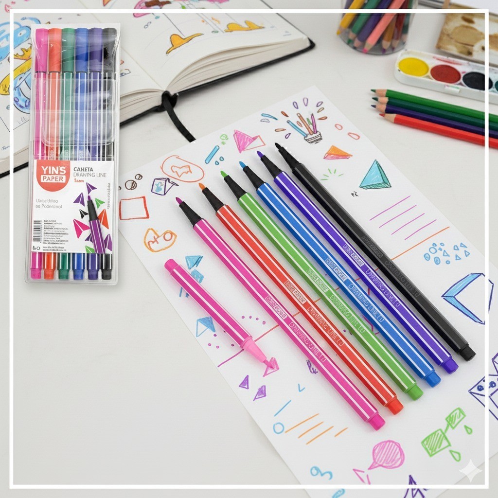 Caneta Hidrográfica Drawing Line 1.0mm  Kit com 6 Peças top linda