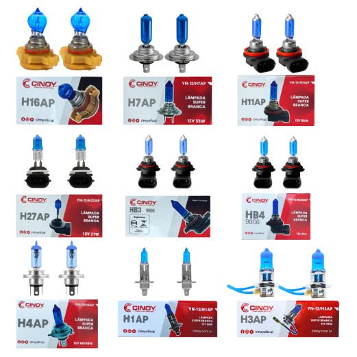 Par Lâmpadas Super Branca Efeito Xenon Farol H1 H3 H4 H7 H11 H16 HB3 HB4 H27 Encaixe Padrão