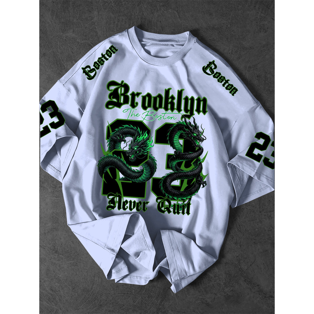 Camiseta Masculina Brooklyn 23 Y2k Dragão Verde Streetwear Verão Moda Urbana