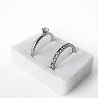 Conjunto de Anéis Femininos em Aço Inox 316L Solitário Ponto de Luz + Anel com Pedrinhas Brilhantes