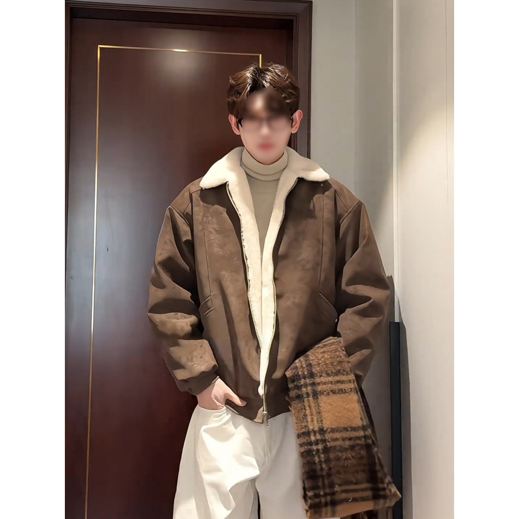 Americano fosco assento montanha esculpida jaqueta de couro masculino inverno novo estilo engrossado cordeiro velo jaque