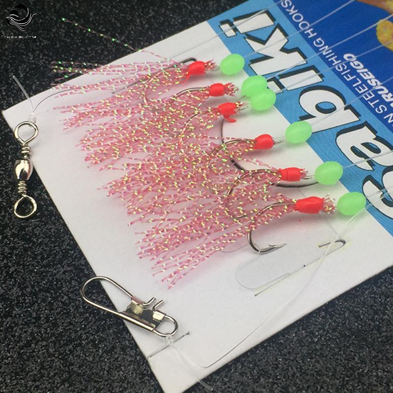 PFG 6 Pçs/Set Fio Longo Isca Luminosa Iscas De Pesca Linha Corda Anzol De Aço Carbono FG