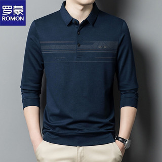 Romon/Romon Primavera Outono Lapela Camiseta de Manga Comprida Solta Casual Pai de Meia-Idade Desgaste Camisa POLO de Al
