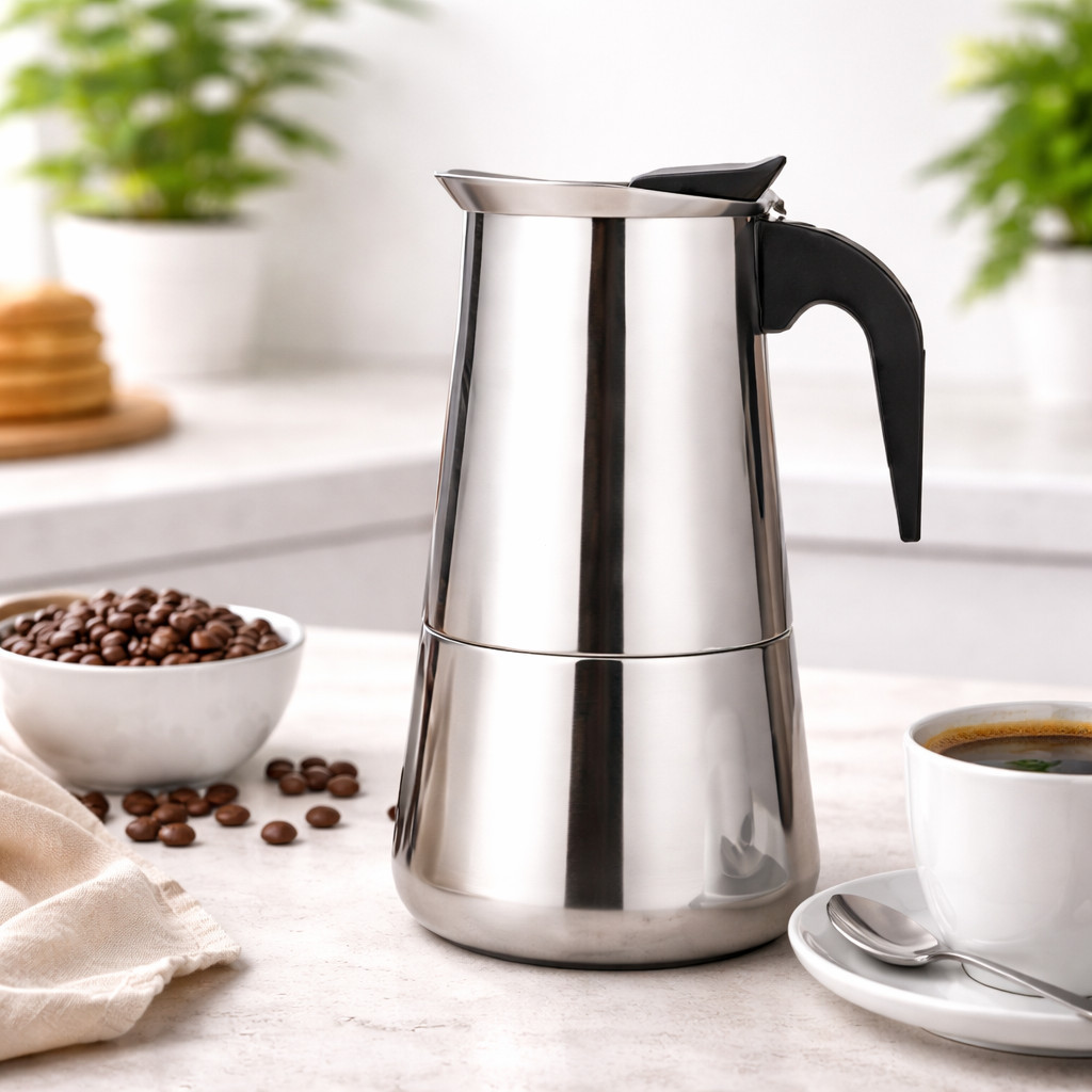 Cafeteira Moka Italiana de Aço Inoxidável para 4, 6, 8 e 12 Xícaras – Cafeteira de Espresso para Fogão 9875