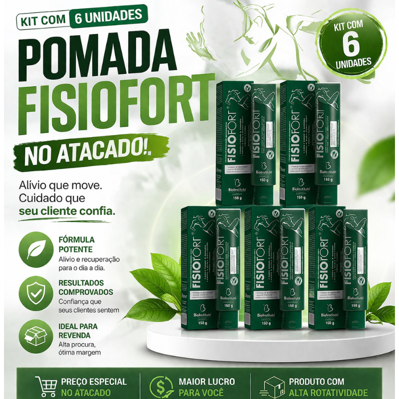 Kit 06 Pomada Massageadora FisioFort Desodorante academia dores musculares pós treino Atacado Promoção Bio Instinto
