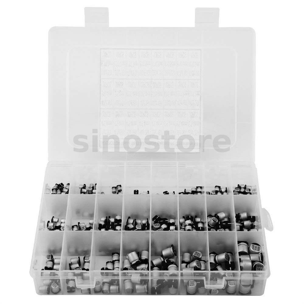Kit De Capacitores Eletrolíticos 400 PCS 24 Valores De 1uF A 1000uF Alumínio De Alta Qualidade SMD Bypass De Baixa Frequ