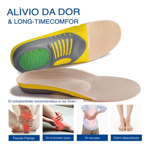 Palmilha Ortopédica Fascite Pé Chato Esporão Gel Esportiva Conforto 35 - 46