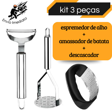 Kit Amassador de Batata Descascador e Esmagador Aço Inox Cozinha achadinhos da shoppe casa baratinho
