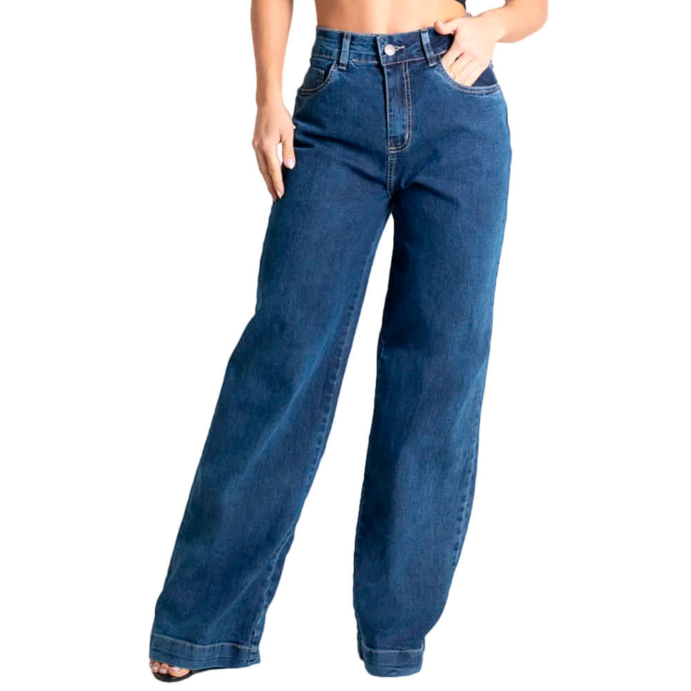 Calça Jeans Feminina Sawary Wide Leg  Azul