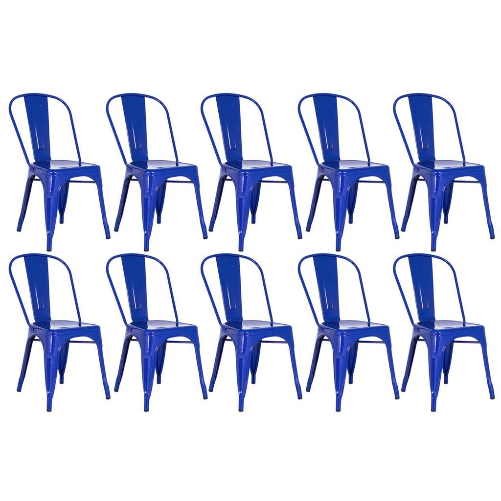 Kit 10 Cadeiras Laráz Iron Tolix Industrial Azul Escuro