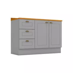 Balcão de Cozinha Americana p/ Pia c/ 2 Portas e 3 Gavetas c/ Tampo 120cm Cinza - Henn