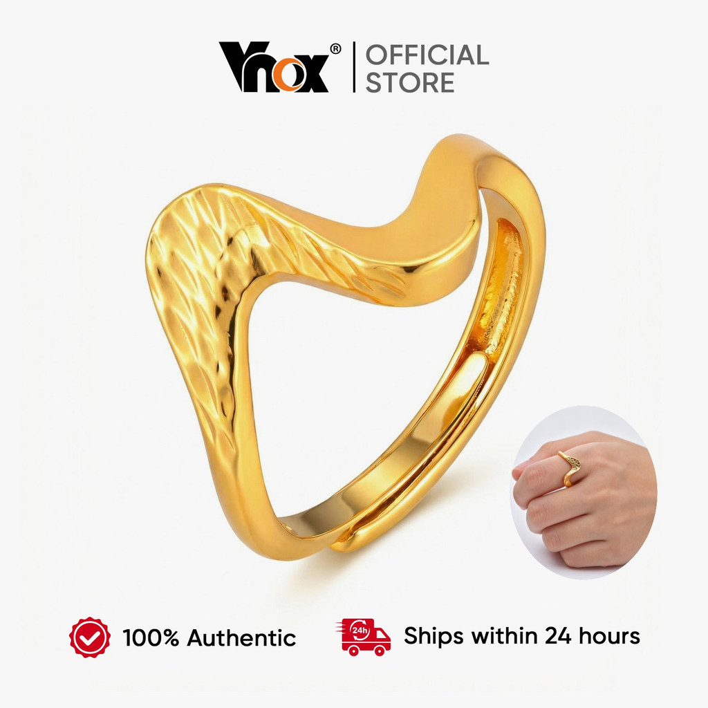 Anel Ajustável Aberto Banhado A Ouro Martelado Vnox Para Mulheres , Joias Da Moda À Prova D'água Presente De Festa De Ca