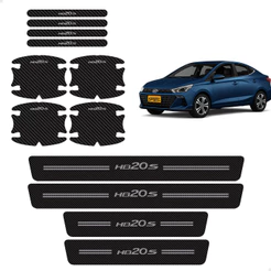 Kit Para Hb20s Soleira + Maçaneta Adesivo Fibra de Carbono