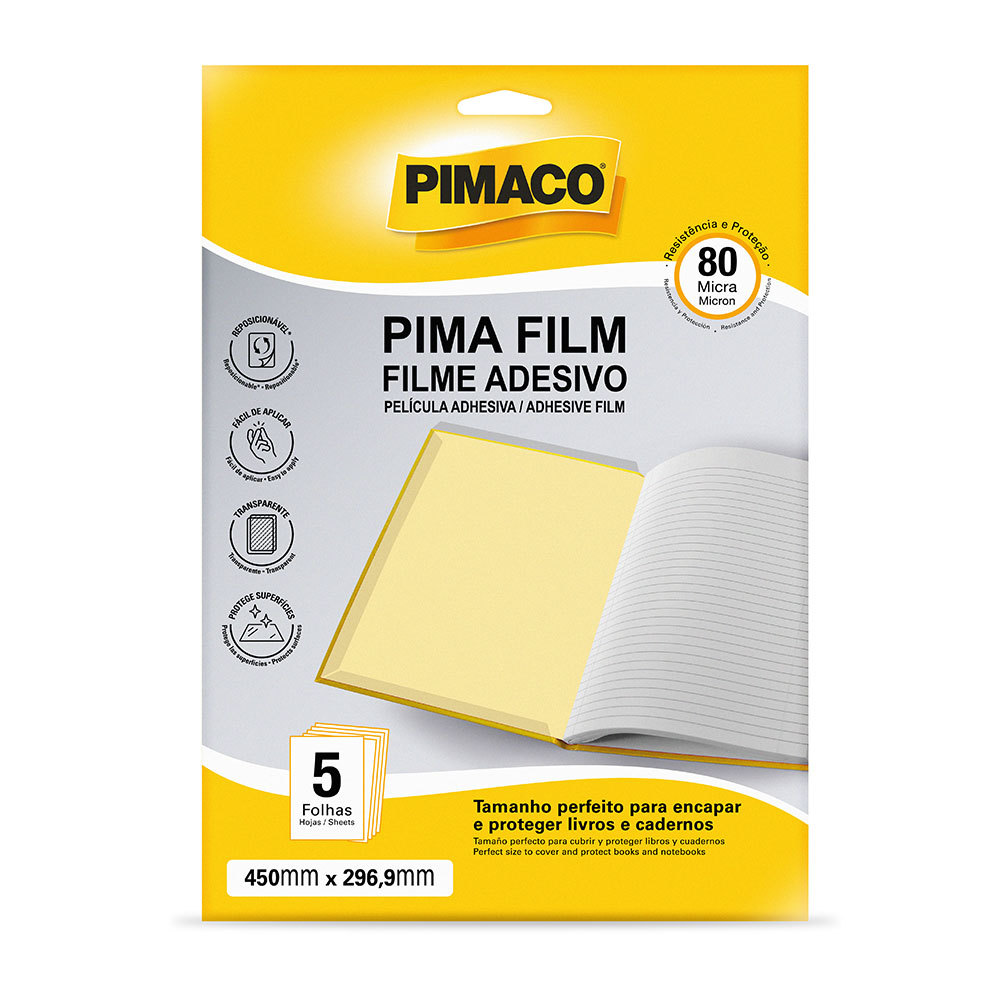 Adesivo transparente Pima Filme 45x29,6cm com 5 folhas Pimaco