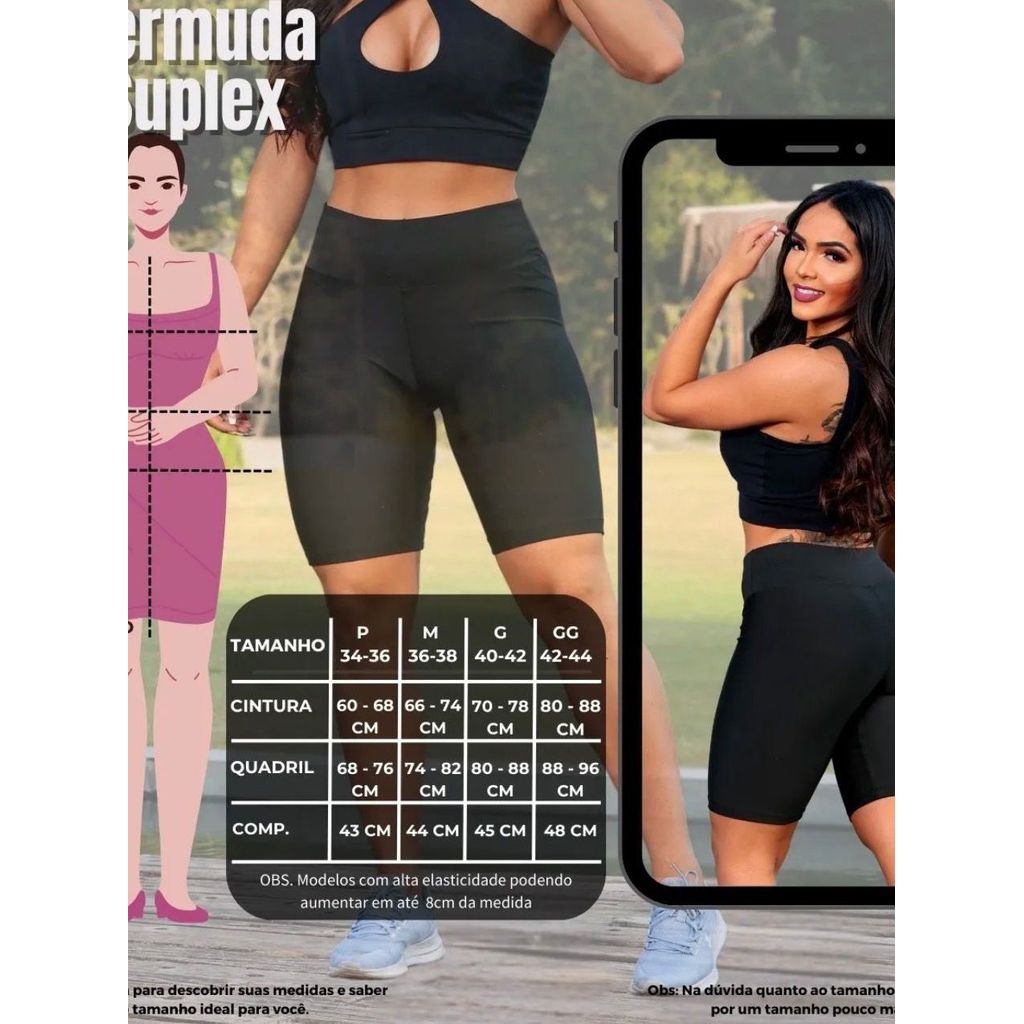 Bermuda Legging Feminina Fitness Suplex Poliamida Cós Alto Não Transparente Academia