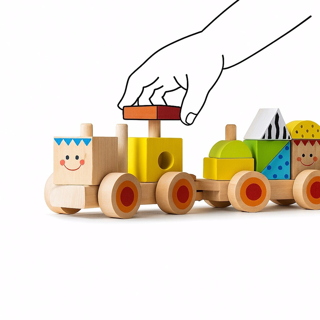Trem de Blocos, da Tooky Toy - Brinquedo de Madeira, trenzinho, de empilhar e encaixar - Cód. TKB383