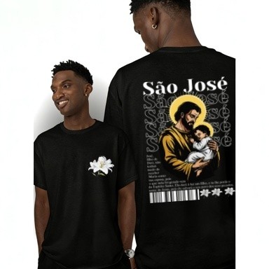 [Camiseta Vintage Masculina Algodão]HYP Camiseta Unissex Católica Estampada São José 100% Algodão Premium Masculina Símb