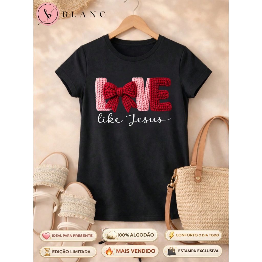 Blusa Feminina 100% Algodão LOVE Like Jesus Camiseta Básica Estampada Casual Moda Feminina Confortável Presente Feminino