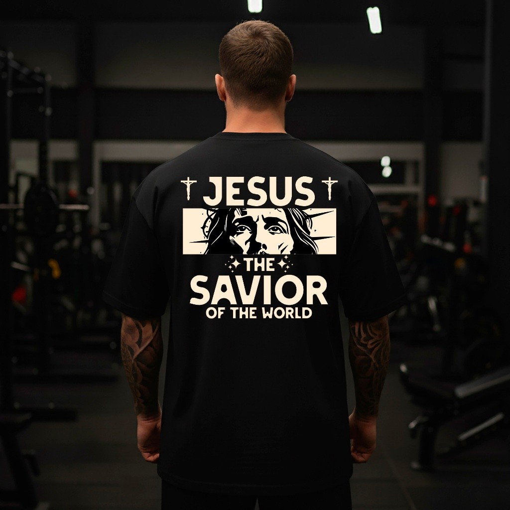 Camiseta Oversized Jesus The Savior Religiosa Cristã Jesus Cristo Academia Blusão P ao G2