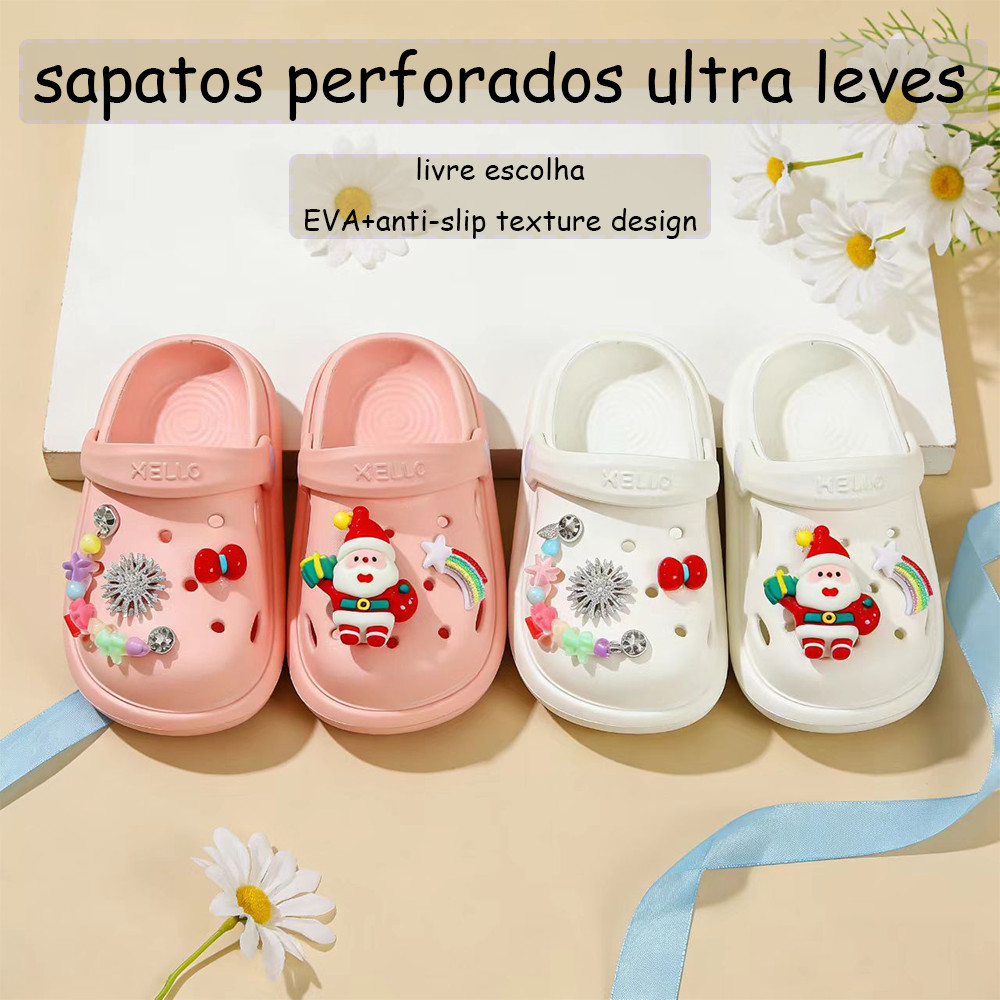 Babuche Sandália Infantil Feminina Menina Leve Confortável Macia Antiderrapante Decoração Removível Uso Diário na Escola