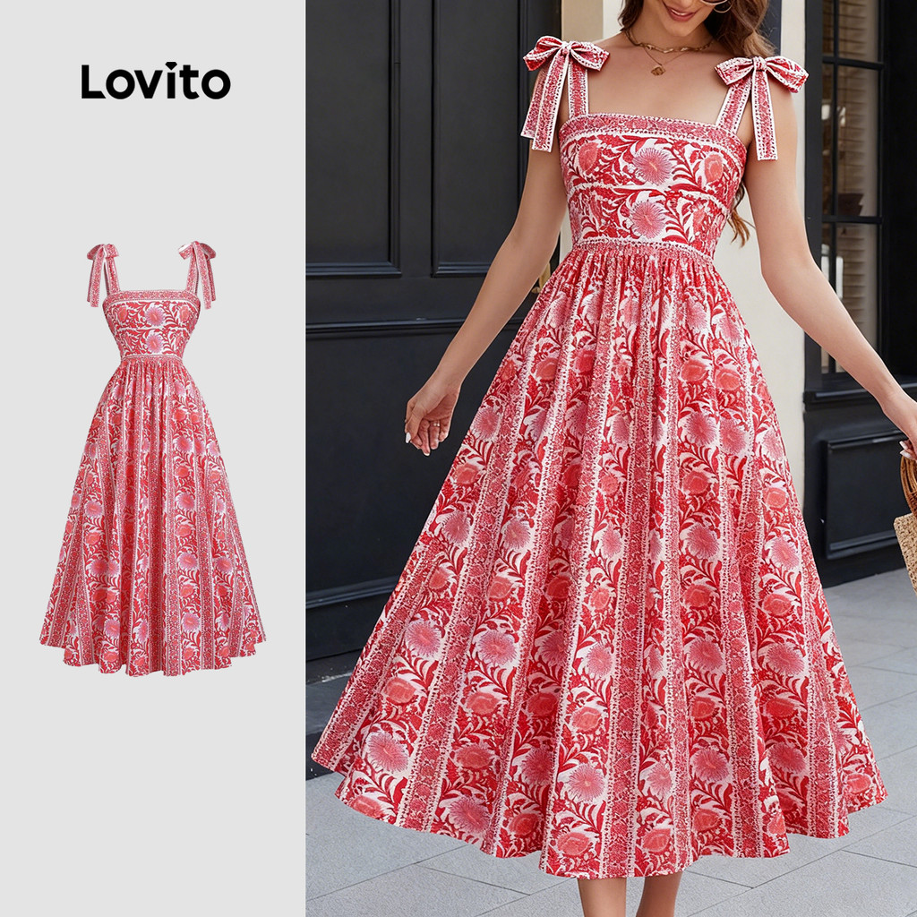 Lovito Vestido Boho com Amarração Primavera/verão Rosa para Mulheres LBL31179 em Oferta na Shopee