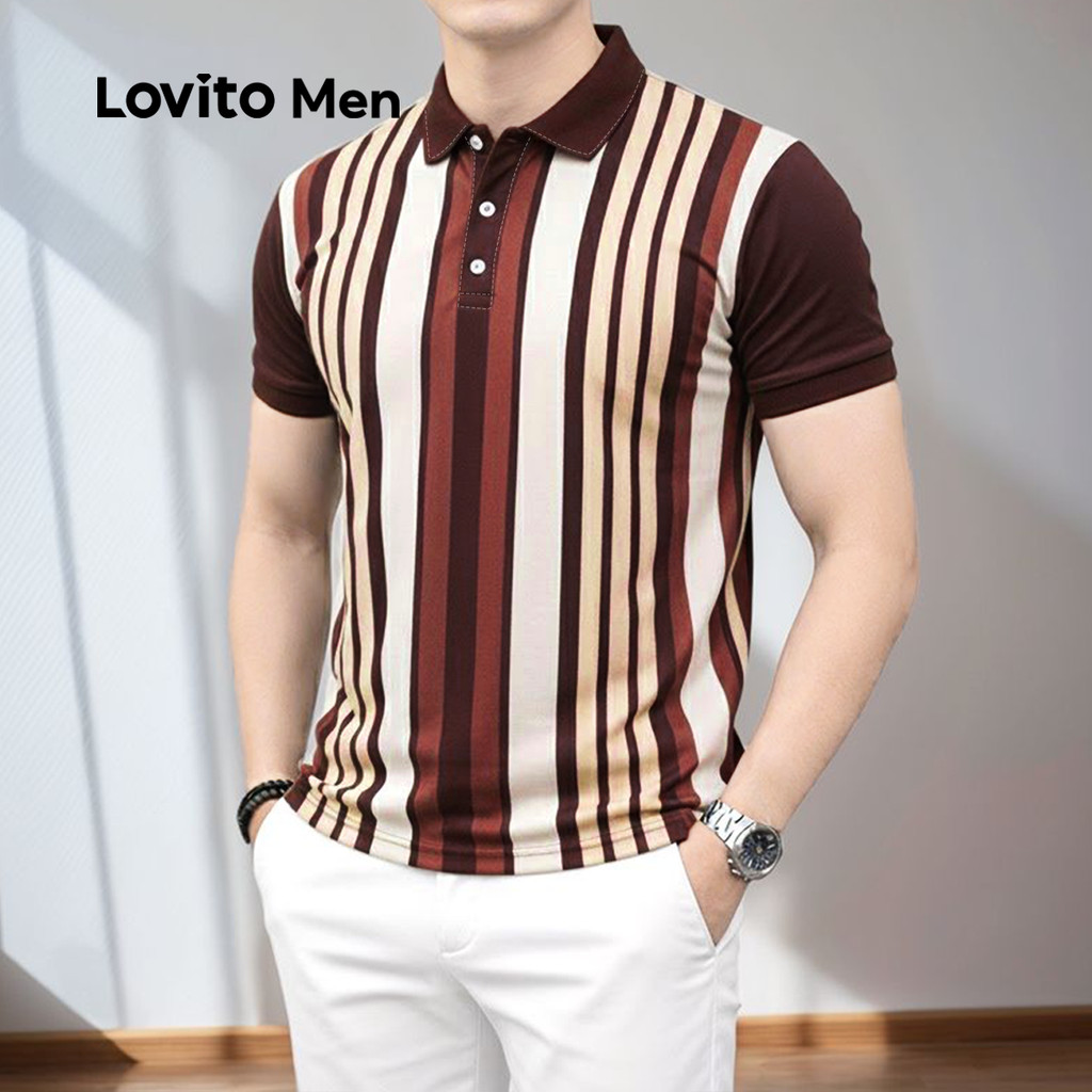 Detalhes do Lovito Men Camisa Polo Casual Primavera/verão para Homens LNE114116