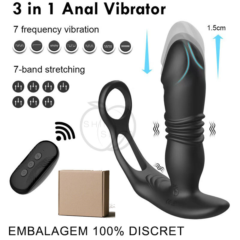 Vibrador Plug Anal Telescópico De Massagem Da Próstata Plug Do Pênis Ejaculação Anel Recarregável