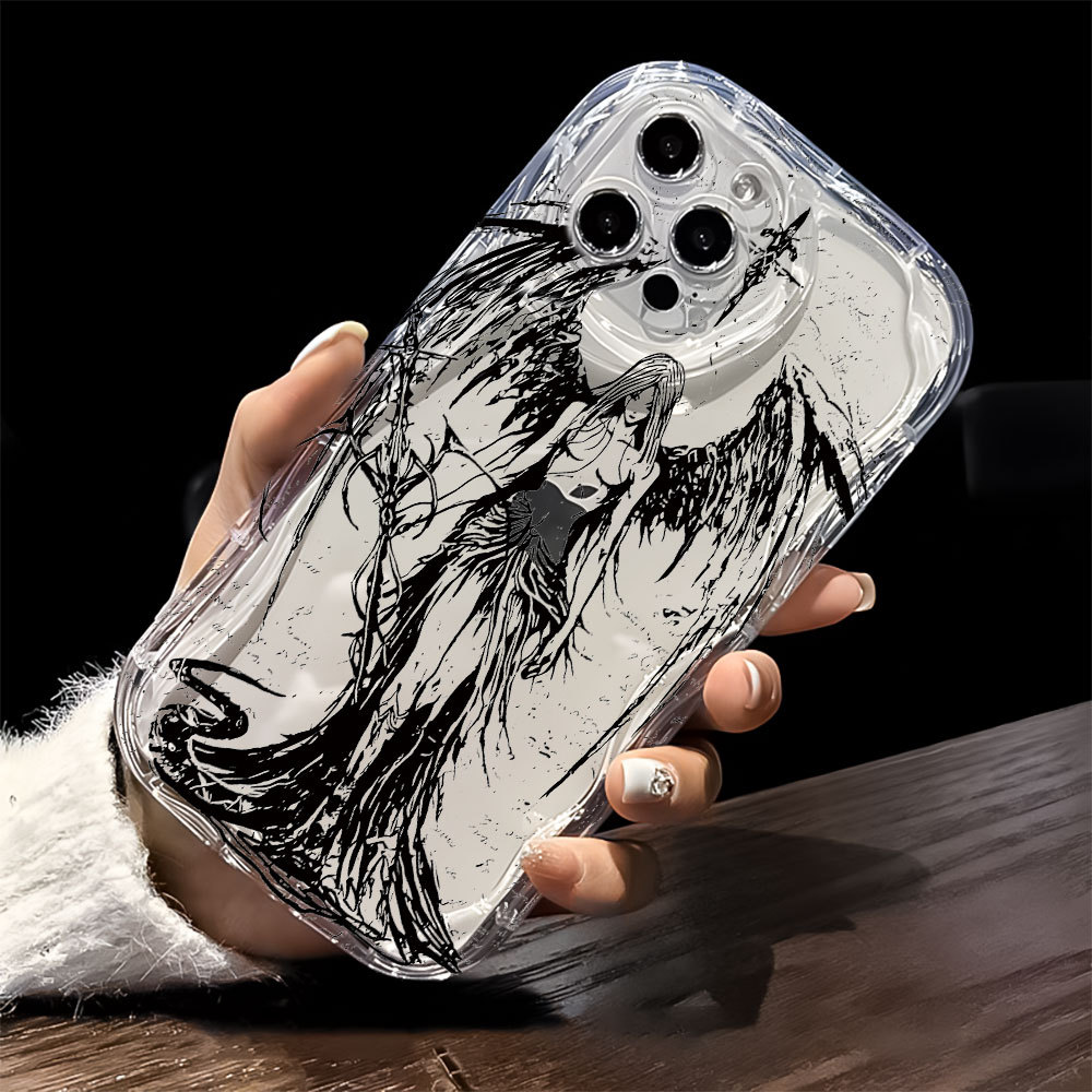 Capa De Anjo Descendente Capinha Para iPhone 17 Air 16 15 14 Plus 13 12 11 Pro Max XR Silicone Transparente