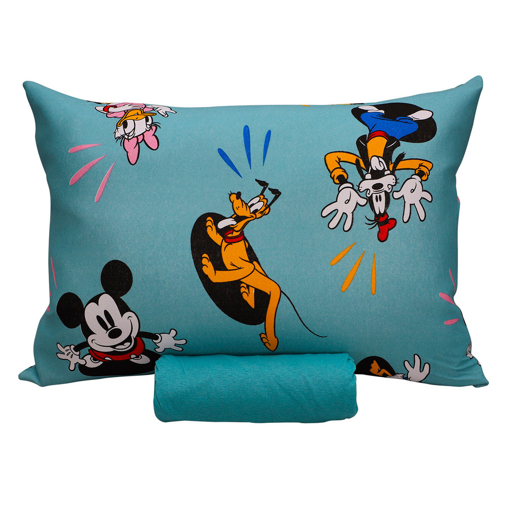 Jogo de Cama Portallar Solteiro Malha 100% Algodão Disney Mickey Feliz 2 Pçs Verde