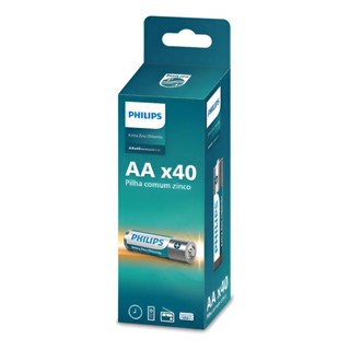 40 Pilhas Zinco Aa Philips Bateria Caixa C/40 Unidades - ENVIO IMEDIATO em Oferta na Shopee