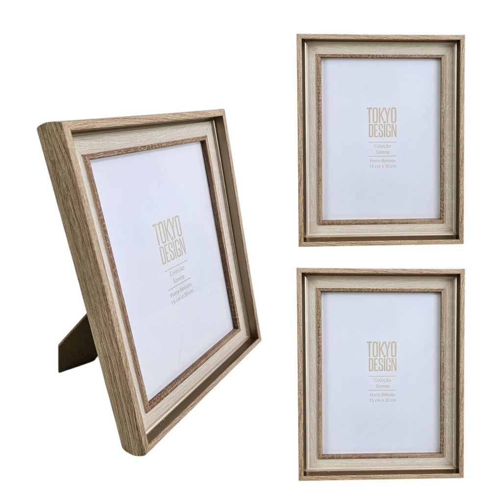 Kit 3 Porta Retrato 15x20cm Sonne Madeira Moldura Dourada em Oferta na Shopee