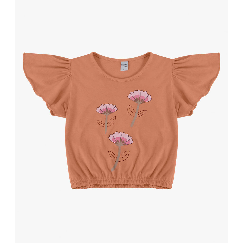 Detalhes do Blusa Infantil Manga Curta Infinita Cor Laranja
