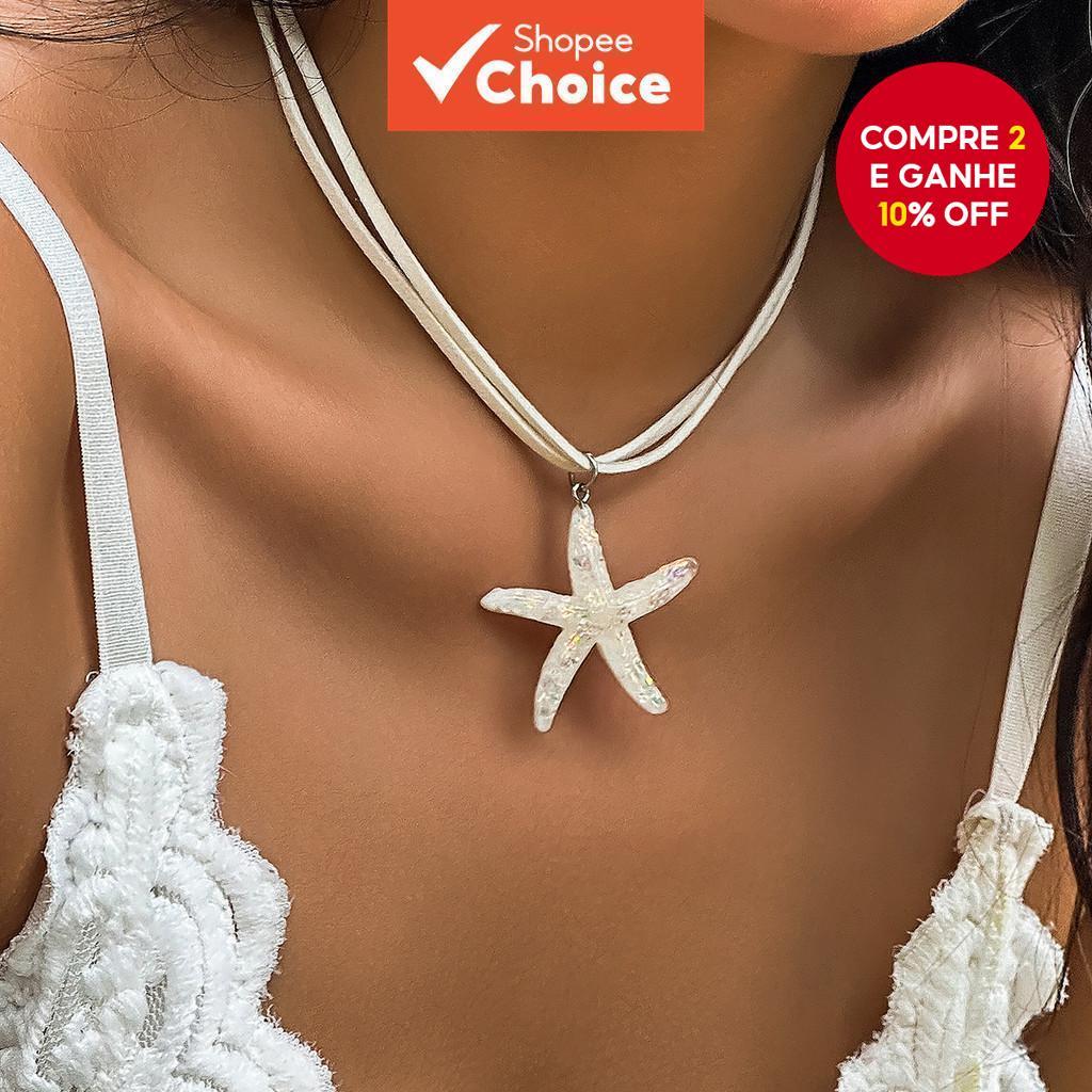Colar Boêmio De Estrela Do Mar Feminino Praia Em Camadas Clavícula Joias De Verão