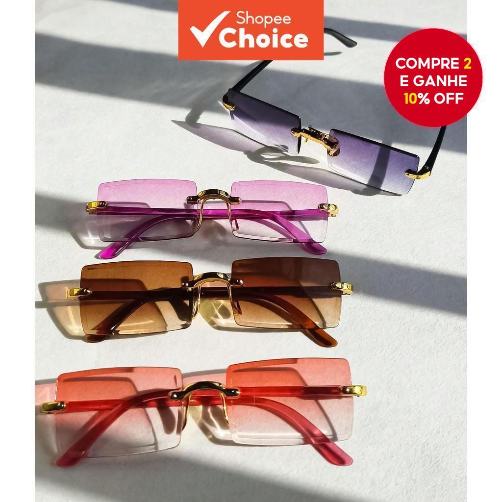 Novos Óculos de Sol Retangulares Sem Armação com Gradiente - Óculos de Moda com Proteção UV para Festas ao Ar Livre e em Oferta na Shopee