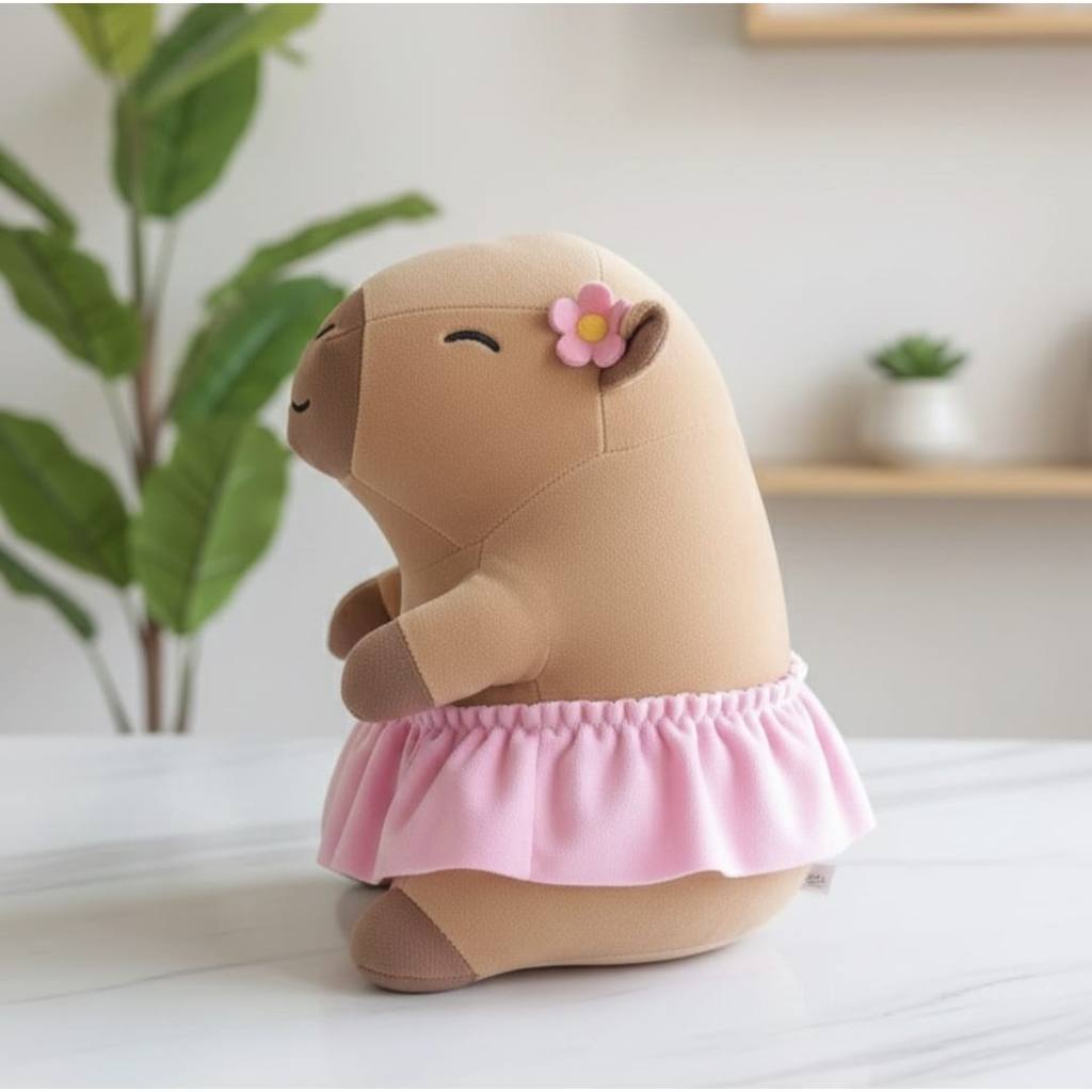 Capivara de pelúcia COM SAIA E FLORZINHA em Oferta na Shopee