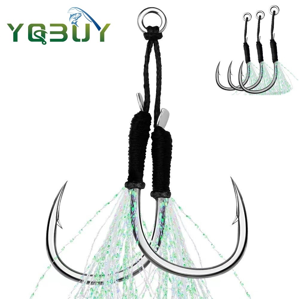 1 Pçs Pesca Preto Auxiliar Ganchos Gabarito Isca Único Gancho Duplo Lento Rápido Par Jigging Fishjig