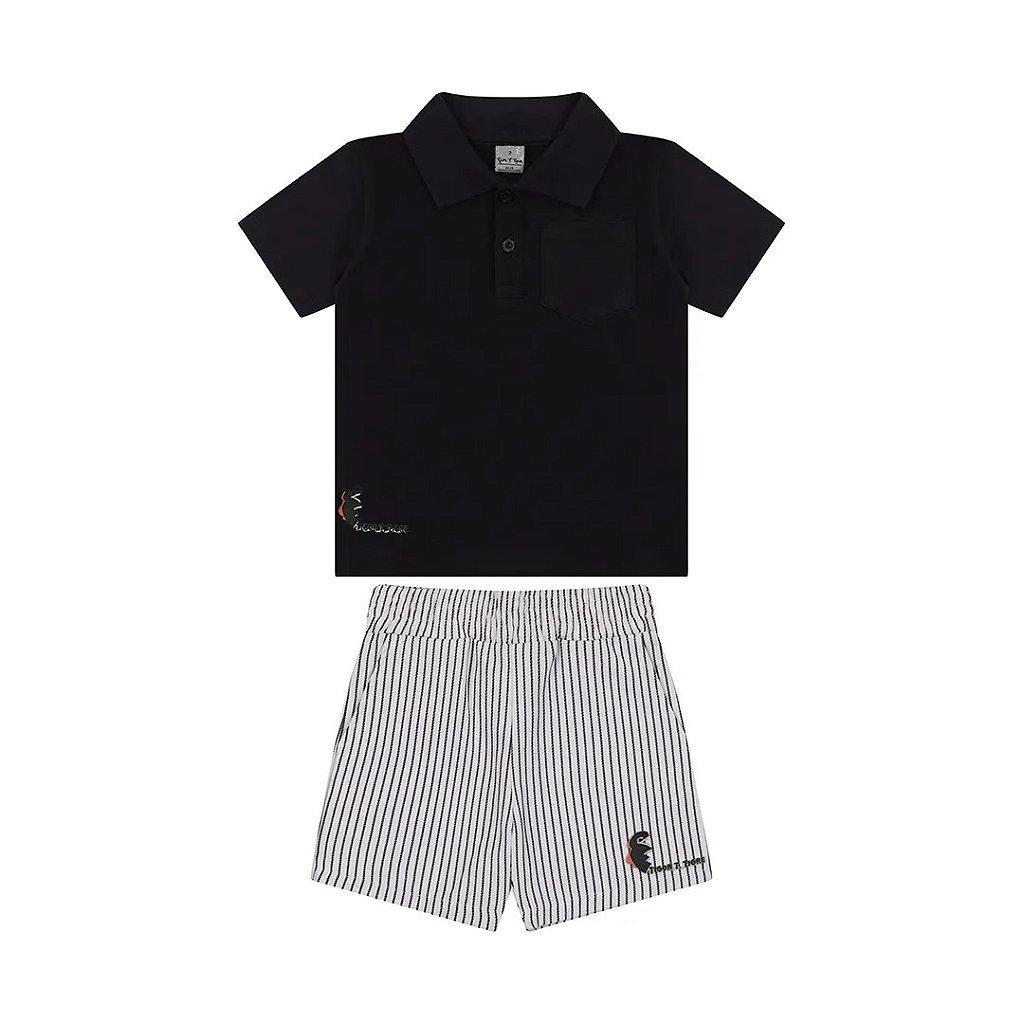Conjunto Curto Tigor T Tigre Camiseta Polo e Bermuda Listras