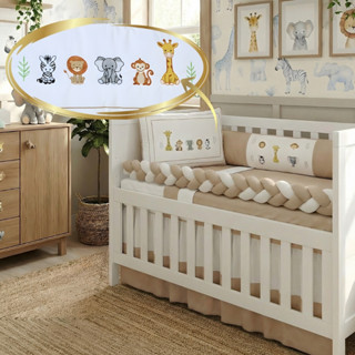 Kit Berço Americano Algodão Safari Erva Doce Azul Bebê Caqui com Mosquiteiro Lençol Elástico  Trança em Oferta na Shopee