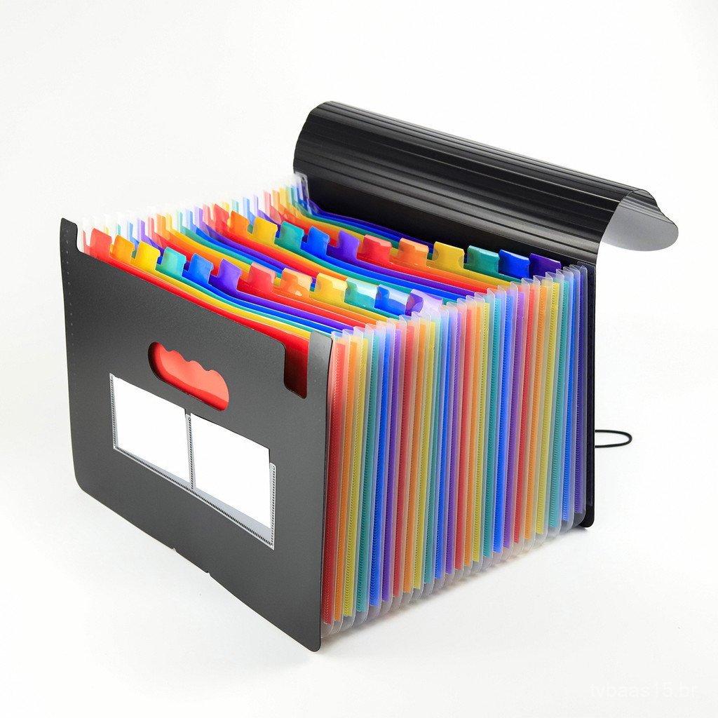 Pasta acordeão arco-íris de 18 bolsos com capa, pasta acordeão de 24 camadas, pasta de arquivo A4 multicamadas.