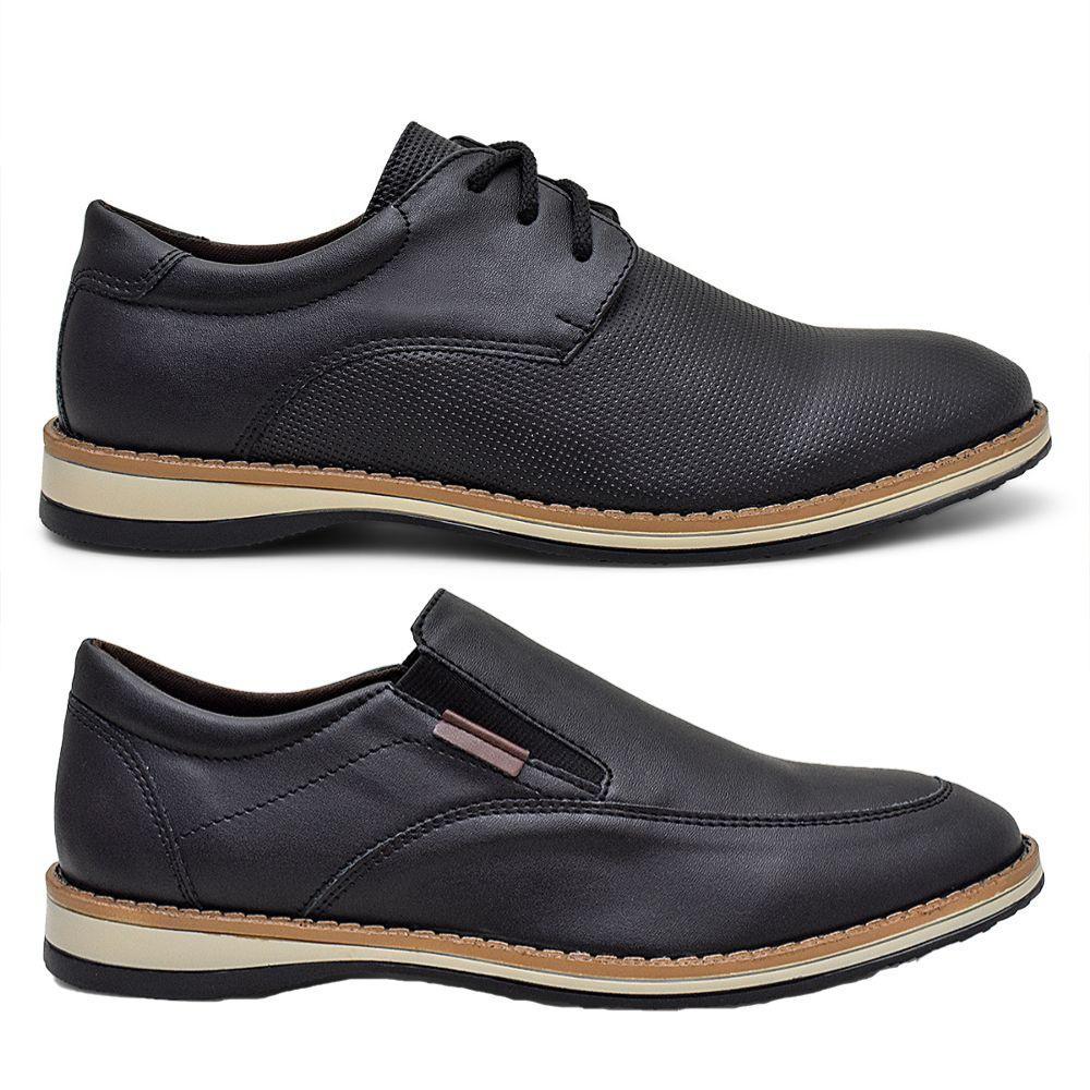 Kit 2 Sapatos Masculinos Social Casual Conforto Leve Elegante Antiderrapante Trabalho Dia a Dia