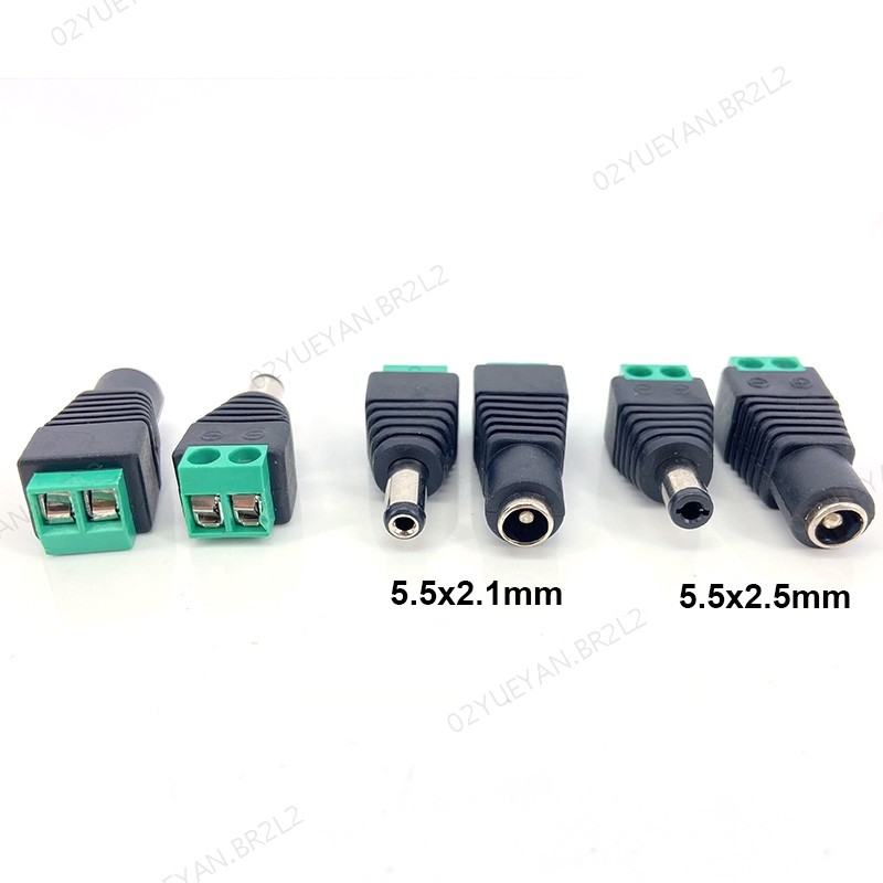 5.5mm x 2.1mm 5.5x2.5mm DC Fêmea Macho Conector De Alimentação Adaptador Cabo terminal Para 5050 3528 Tira LED CCTV Câme