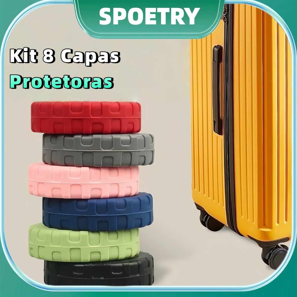 Kit 8 Capas Protetoras de Rodinhas de Mala Bagagem em Silicone – Reduz Ruído Protege Rodas
