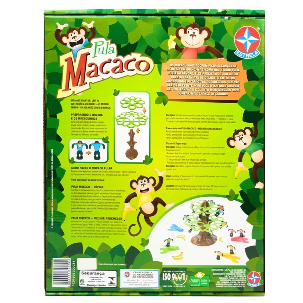 JOGO PULA MACACO ESTRELA ÁRVORES BANANAS ESTRATÉGIA BRINQUEDOS INFANTIL EQUILÍBRIO FAMÍLIA GALHOS