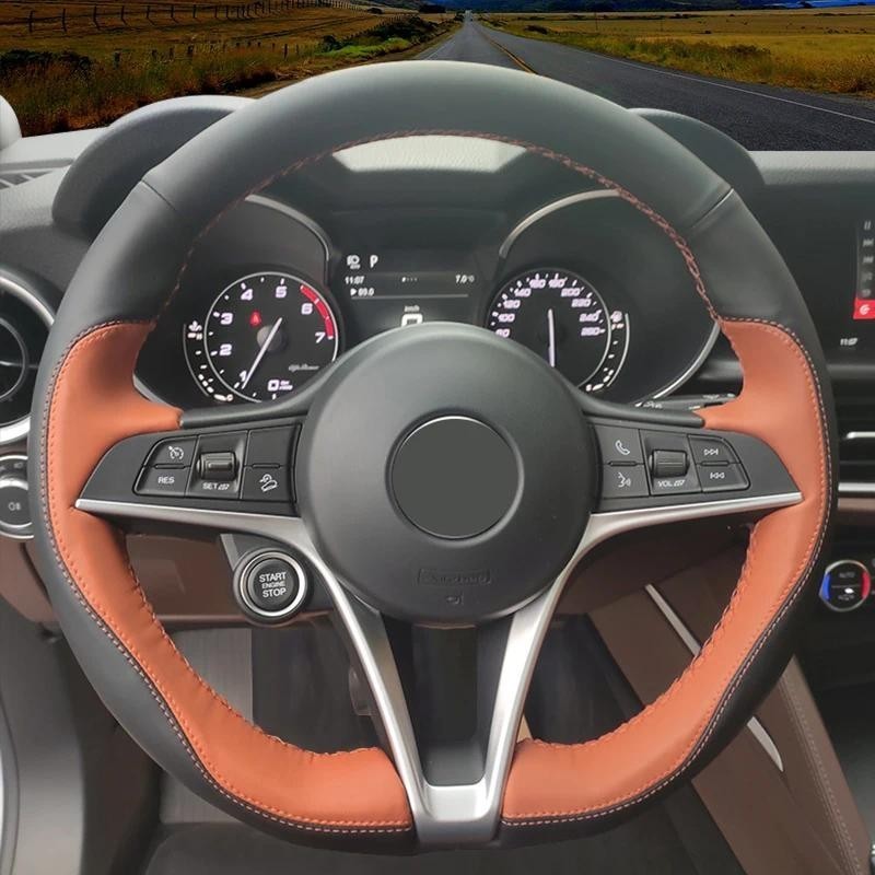 Trança De Carro De Couro Nappa Genuíno Na Capa De Volante Para Alfa Romeo Giulia 2016-2020 Stelvio 2017 Acessórios De Ca